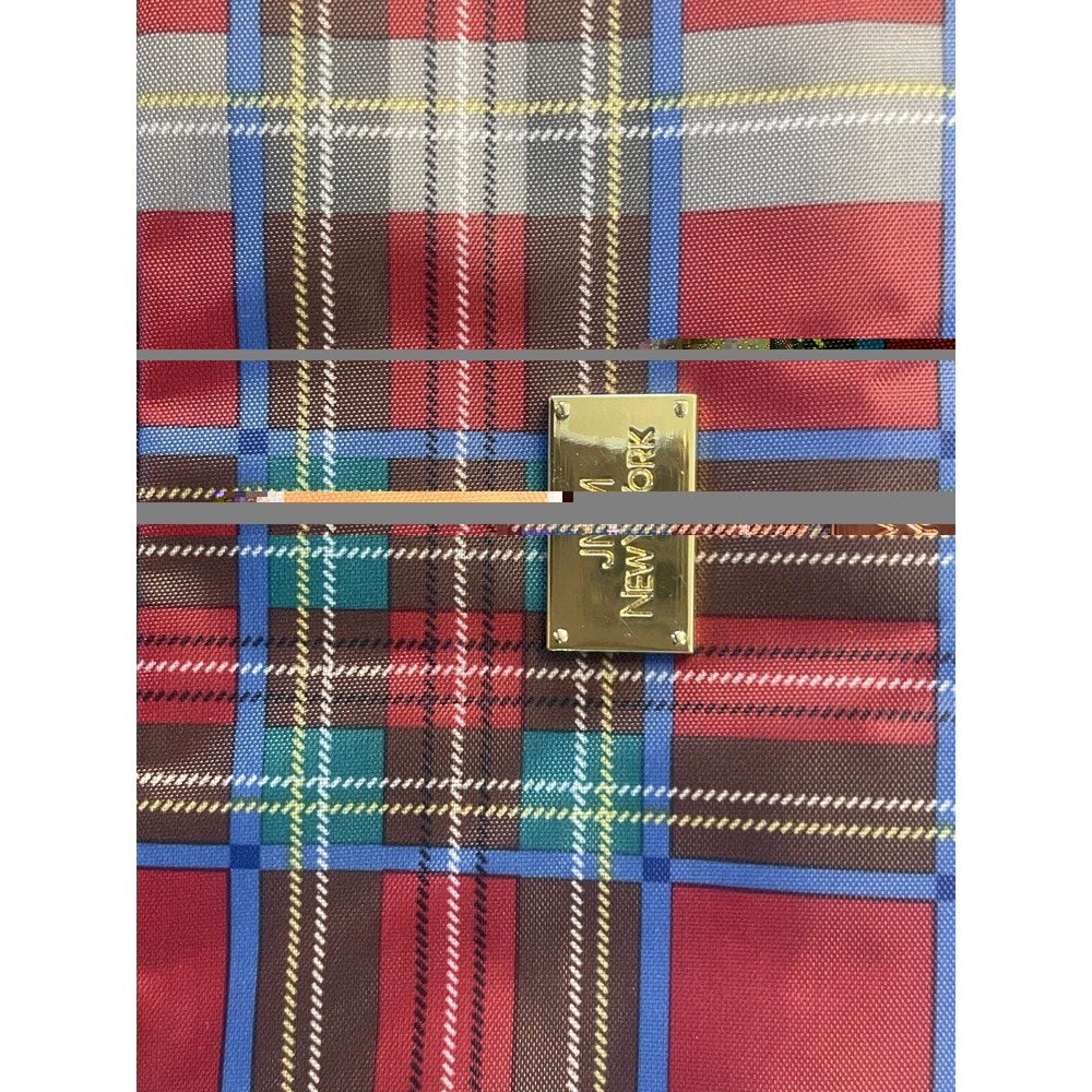 J.M. New York Red Tartan Roll Up Hanging Cosmetic Toiletry Bag Gold Hardware